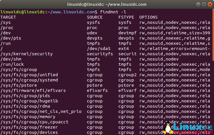 findmnt  - 显示Linux中当前挂载的文件系统