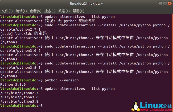 Ubuntu 18.04将Python3设置为Python默认版本