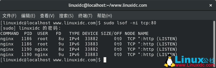 使用lsof命令查找在Linux中侦听指定端口的进程